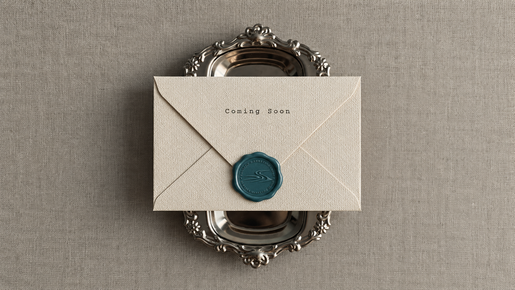 Envelope sealed with the Santaka Marketing Group wax seal, reading Coming Soon